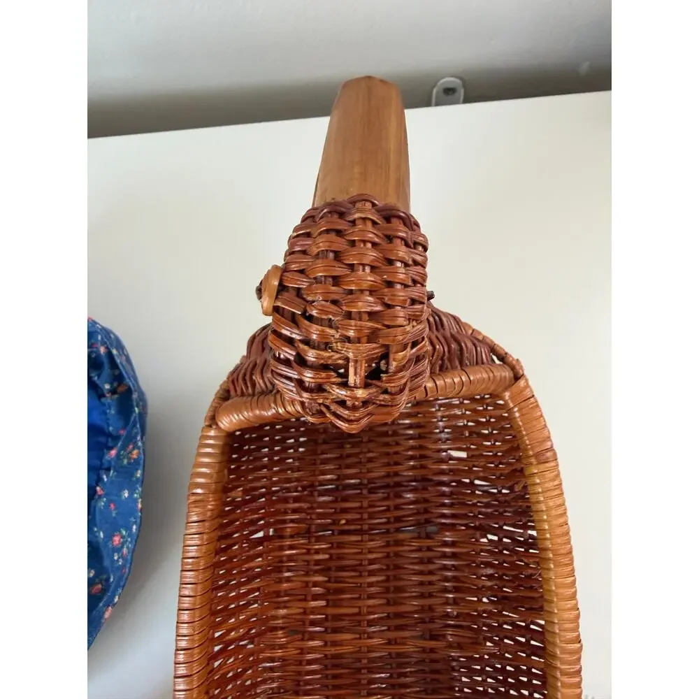 Vintage Wicker Duck Basket w 2 Handmade Liners & Bonnets Country Cottage Decor